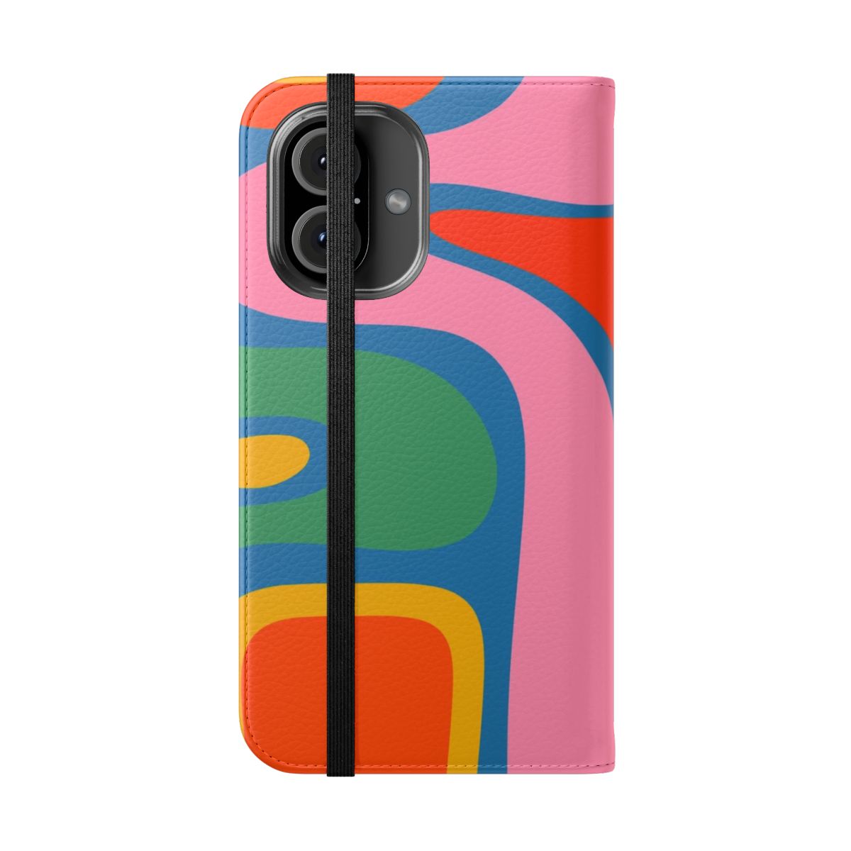 Colorful retro abstract pattern phone case in vibrant rainbow hues - Folded Front