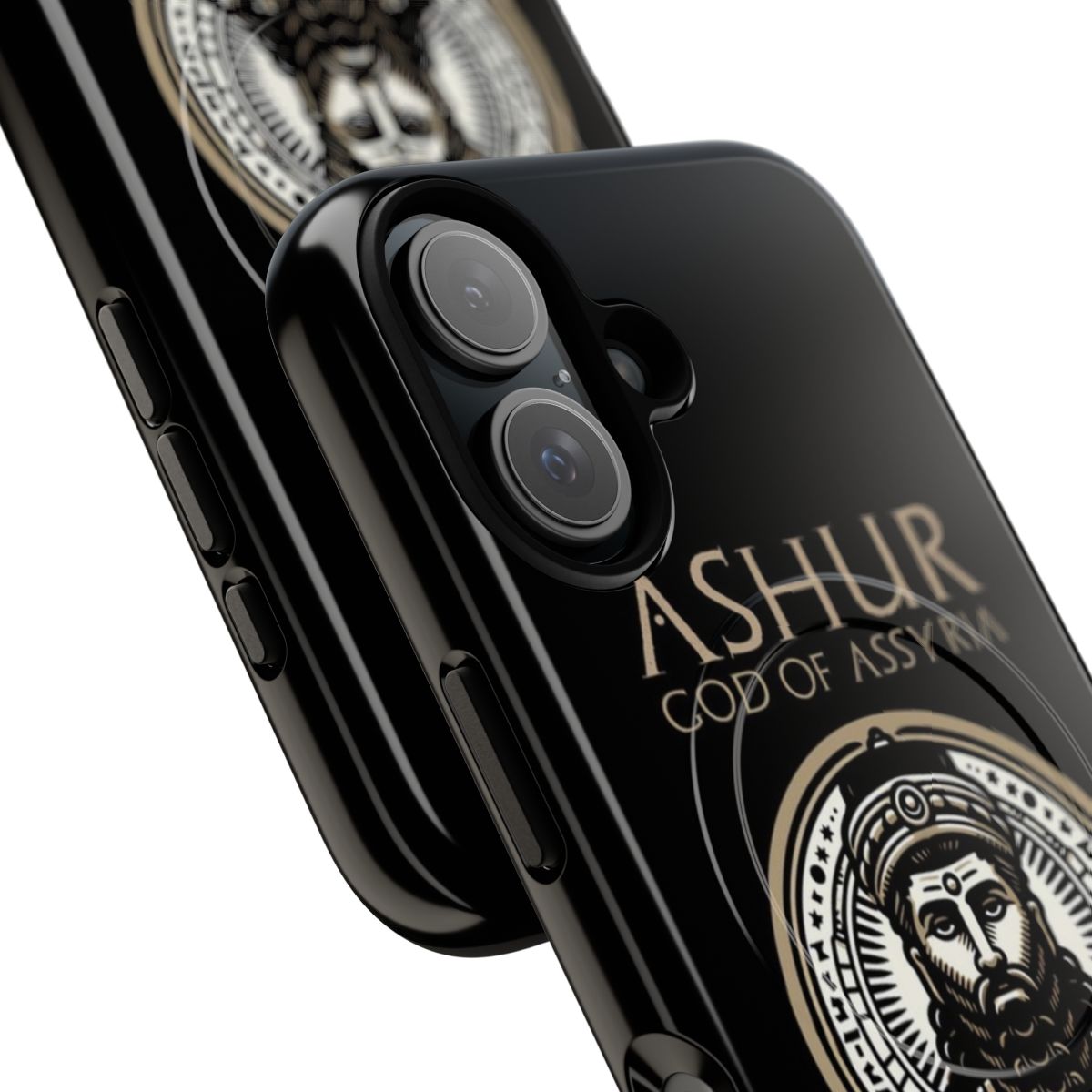 Detailed illustration of Ashur, the ancient Assyrian god, on a phone case. - Detail