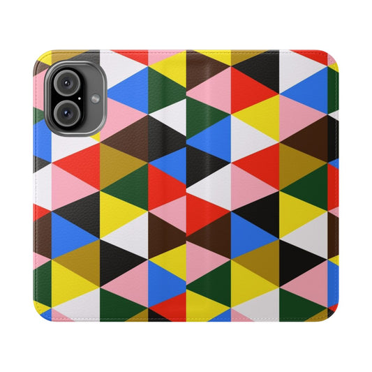 Midcentury modern phone case with abstract geometric hexagon and triangle pattern