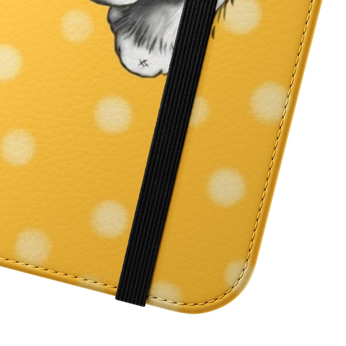 Flip phone case featuring a bearded collie dog breed - Close Up