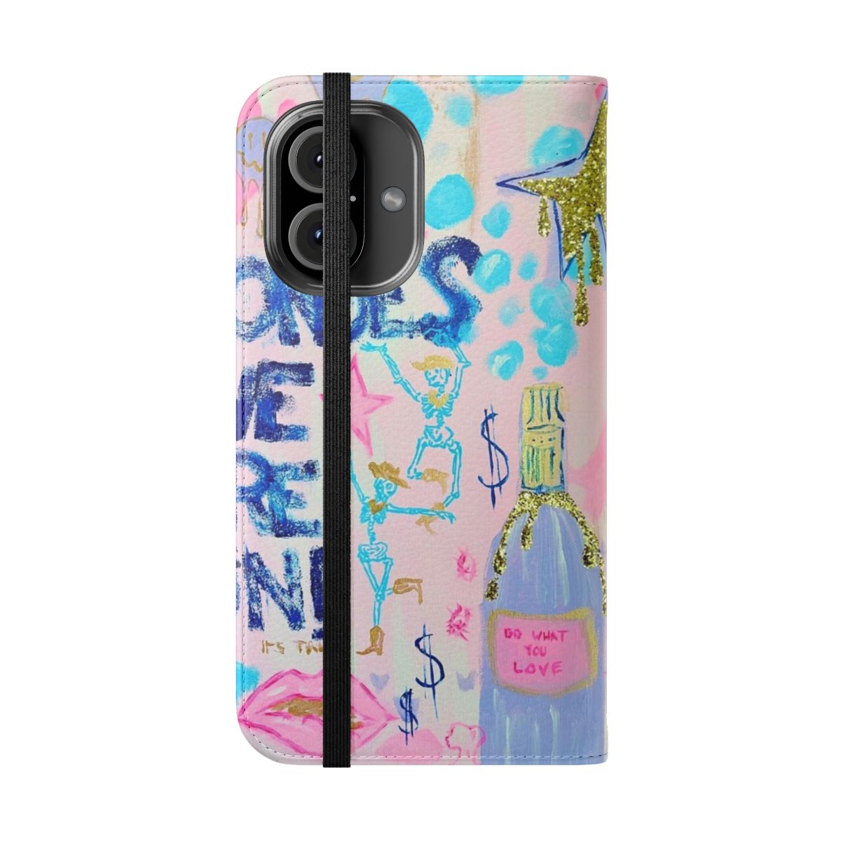 Stylish preppy phone case cover with pink, blue, and gold details - Folded Front