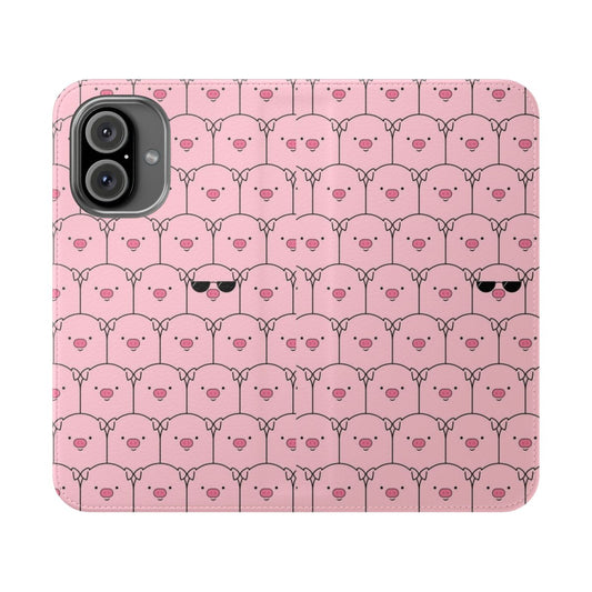 Cute cartoon piglet phone case with flip cover