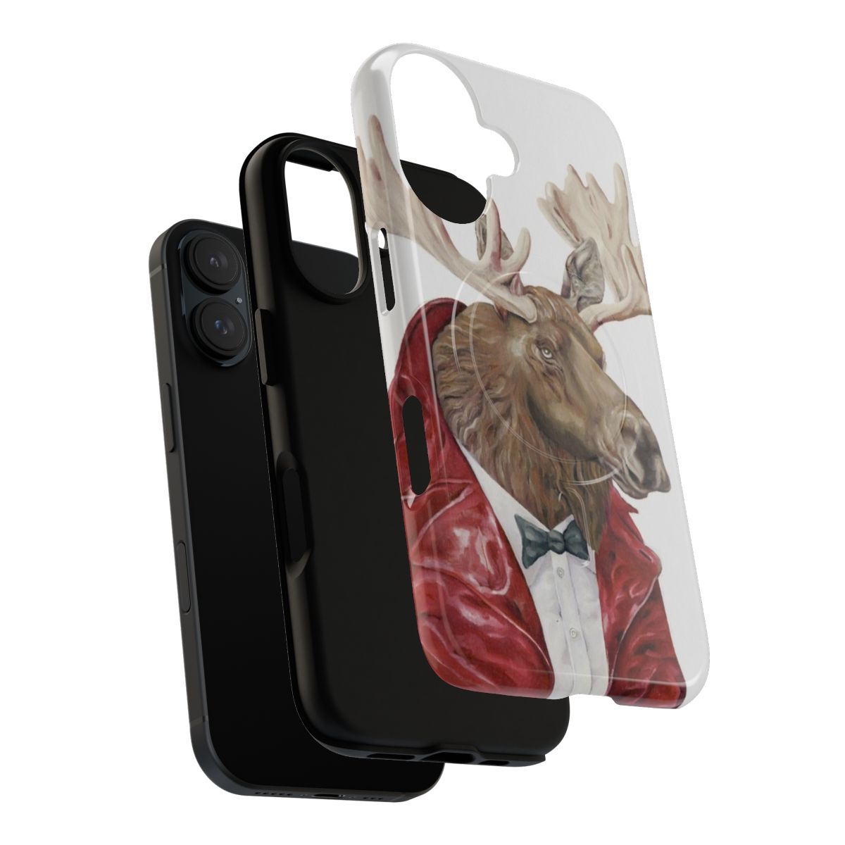 Moose-themed leather magnetic tough phone case with a whimsical, Scandinavian-inspired design - Layers