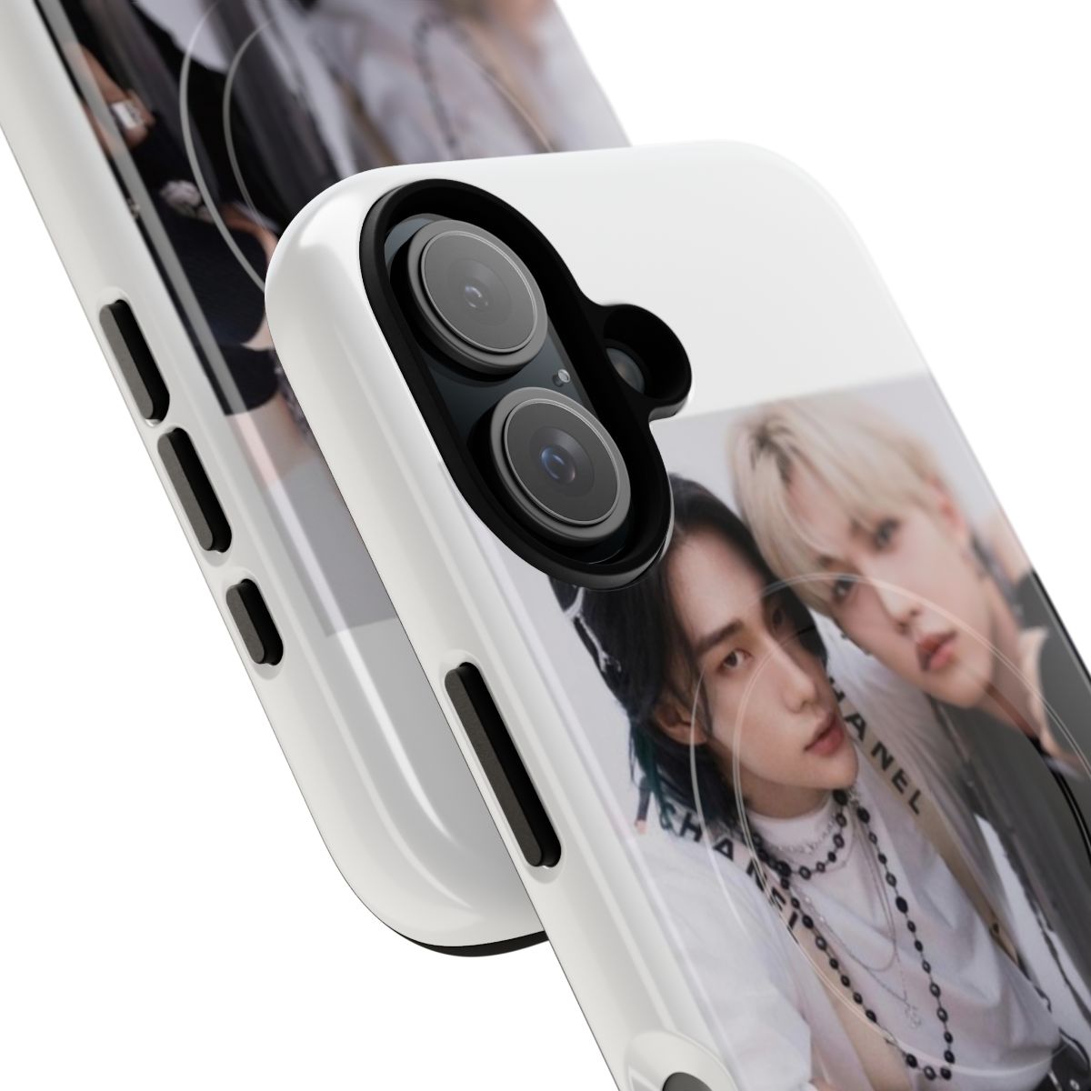 Minimalist phone case featuring Stray Kids members Hyunjin and Felix - Detail