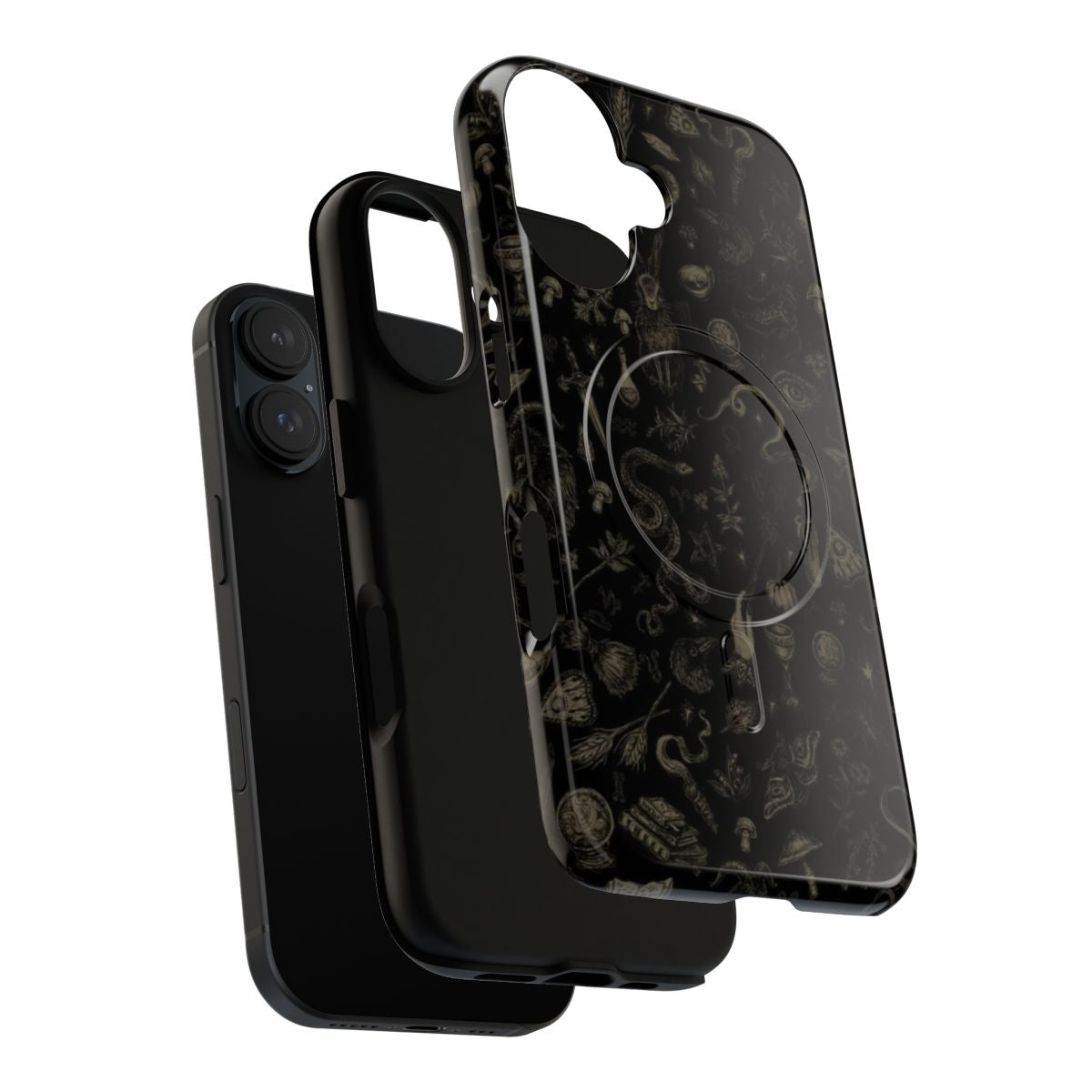 Spooky witch-themed magnetic tough phone case with black and beige design - Layers