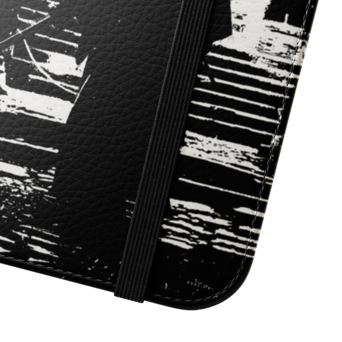 Flip phone case featuring a dramatic black and white silhouette of a samurai warrior in a minimalist, mystical design. - Close Up