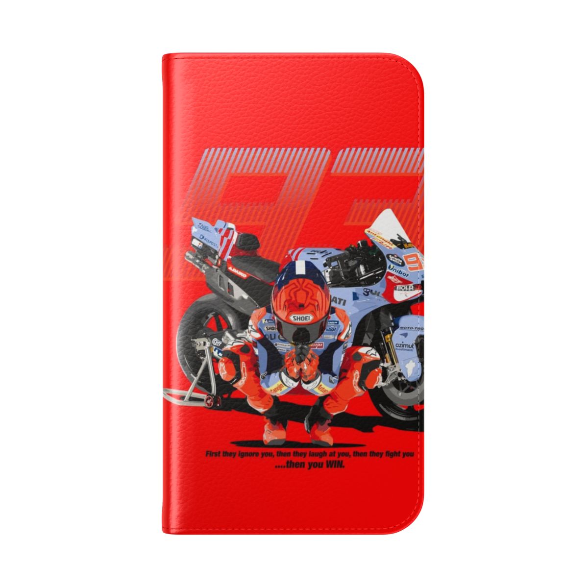 Motorcycle racing inspired flip cover phone case with a stylish design - Folded Back