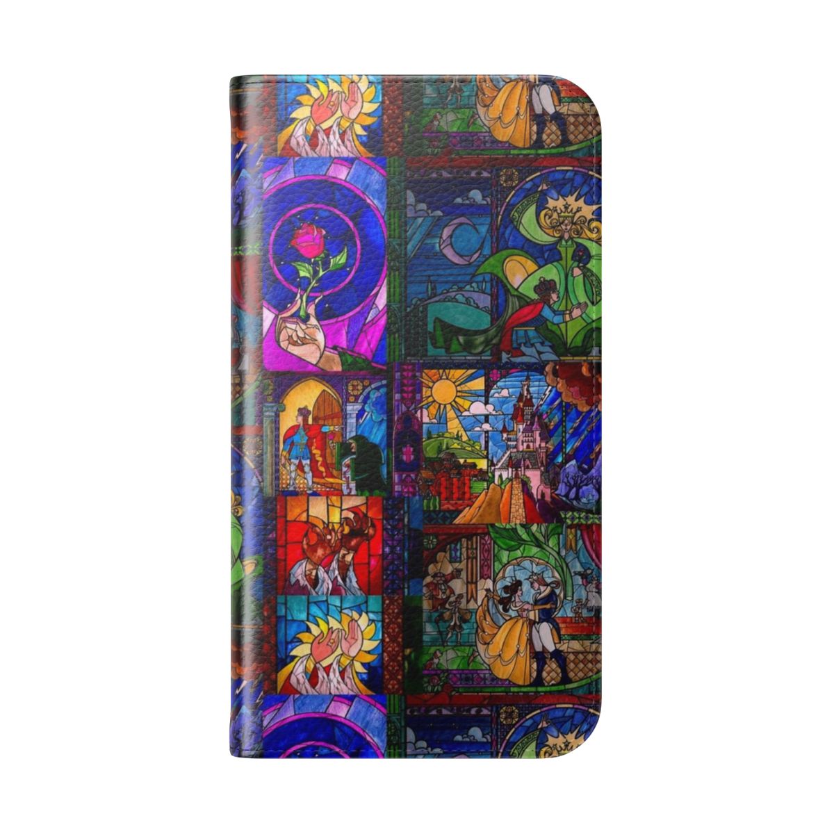 Stained glass design phone case featuring Beauty and the Beast characters - Folded Back