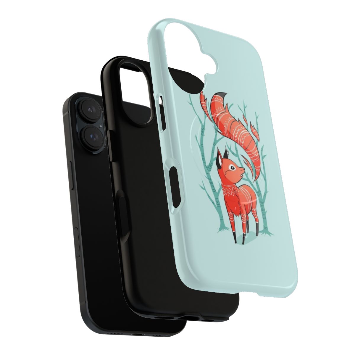 A winter-themed magnetic phone case featuring a cute, fantasy fox design. - Layers