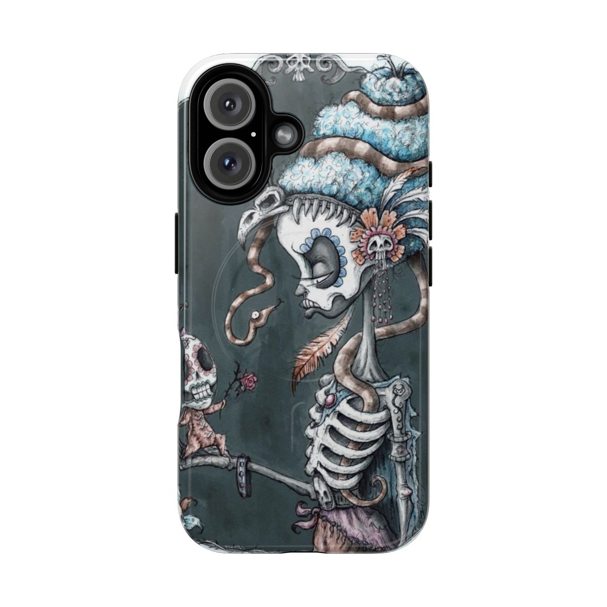 Tough phone case with dark, gothic, and occult-inspired design featuring skulls, snakes, and voodoo imagery