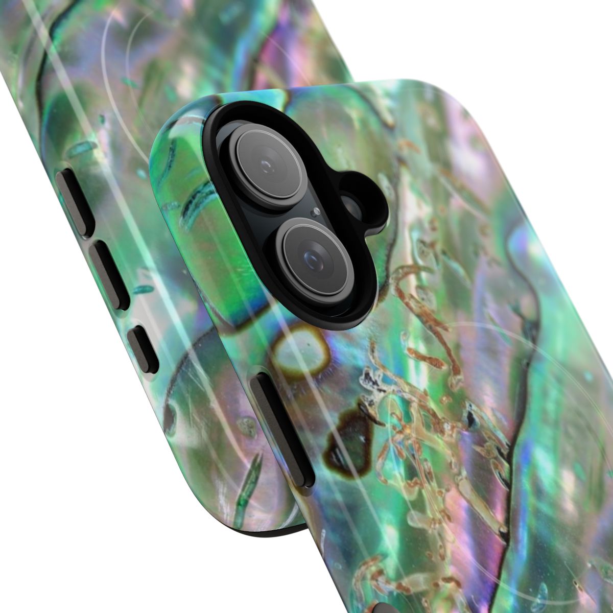 Abalone print design on a tough magnetic phone case - Detail