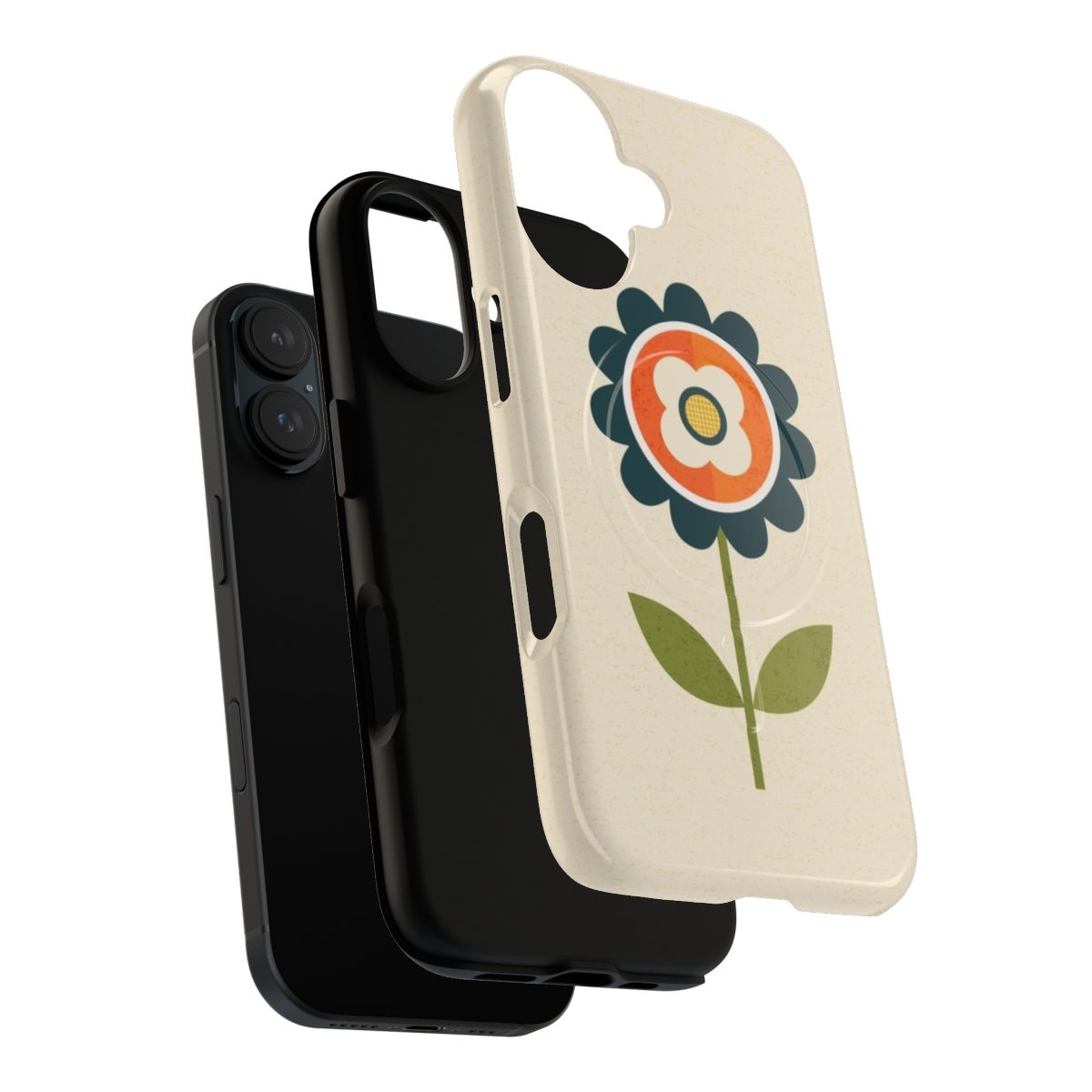 Retro Daisy Orange and Cream Magnetic Tough Phone Cases - Layers