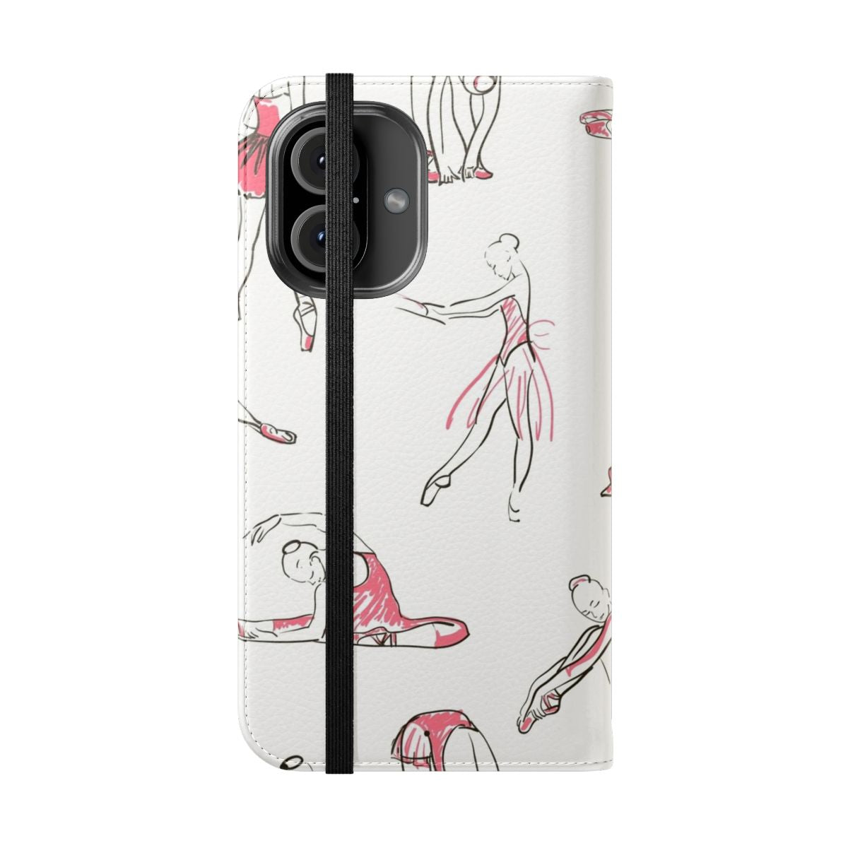 Ballerina silhouette in a graceful pose on a seamless pattern background for a phone case. - Folded Front