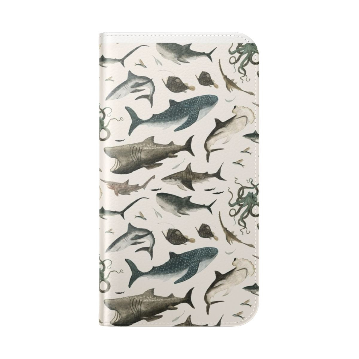 Sharks-Inspired Marine Life Phone Case with Various Shark Species - Folded Back