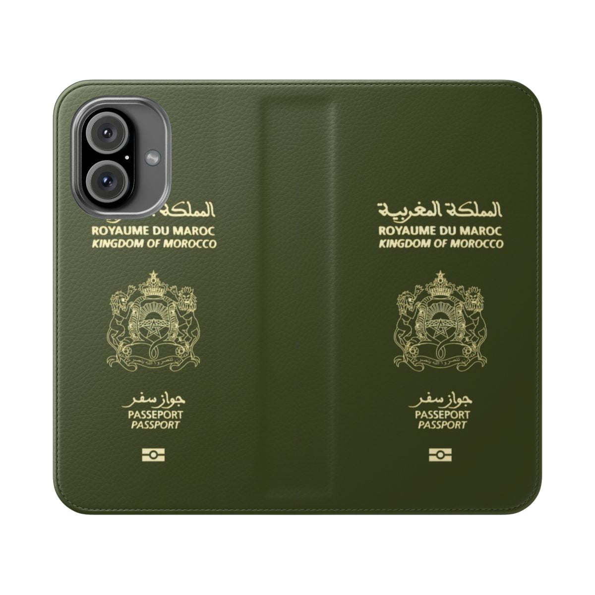 Stylish phone case and t-shirt featuring the Moroccan passport and flag, perfect for Morocco football fans.