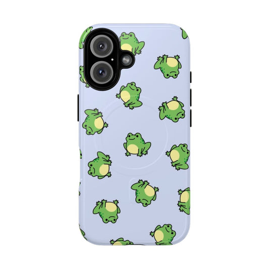 A magnetic phone case featuring a cute frog design, perfect for animal and nature lovers.