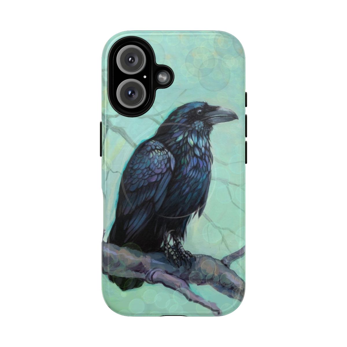 A stylish and protective phone case featuring a detailed illustration of a raven, a dark and mysterious bird.