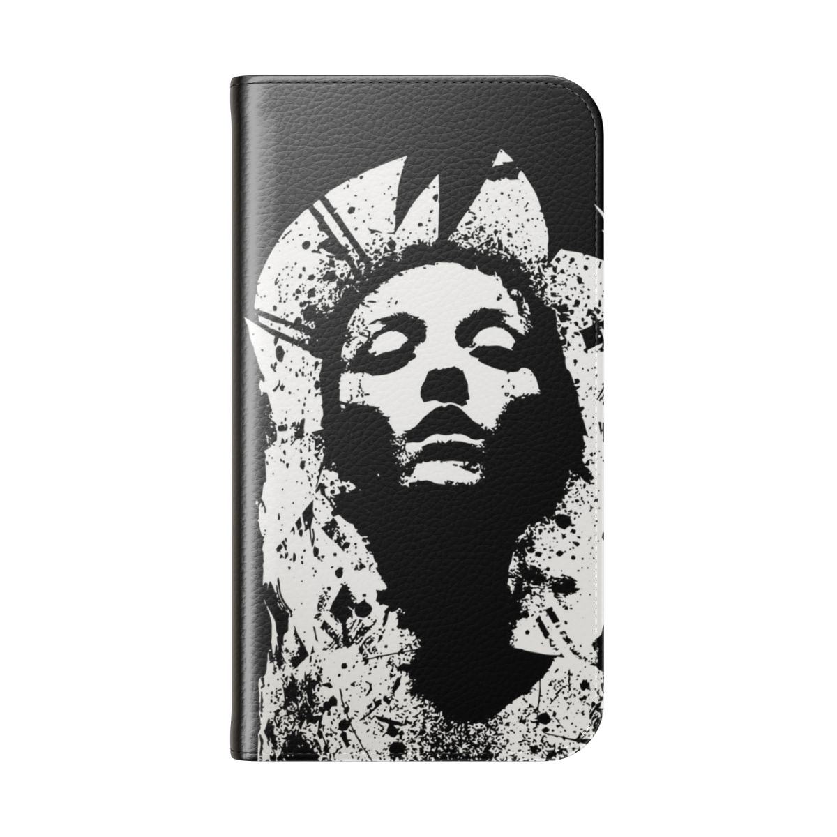 Black flip cover phone case with music band graphic - Folded Back