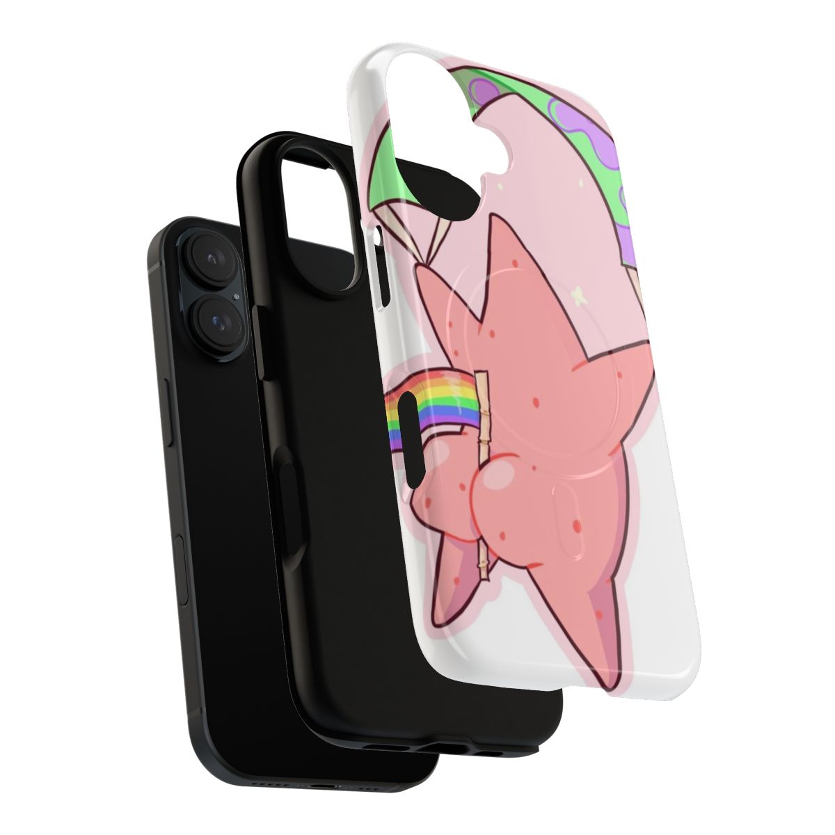 Colorful phone case featuring the character Patrick Star from Spongebob Squarepants in a pride-themed design - Layers