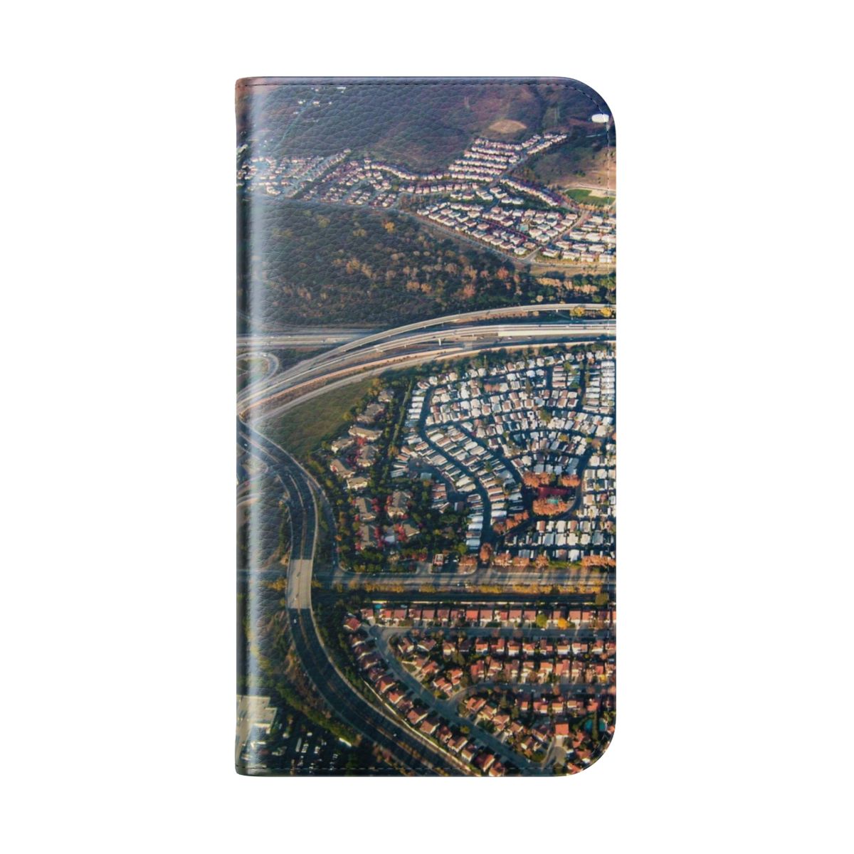 Airplane view flip cover phone case with clouds and sky in the background - Folded Back