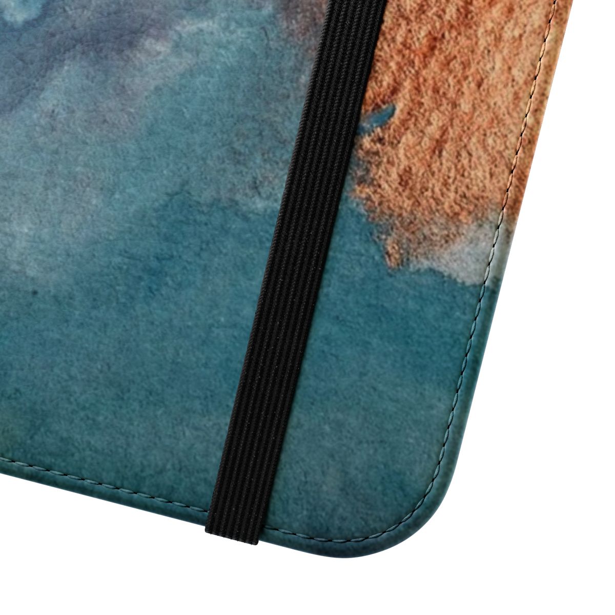 Vibrant abstract watercolor painting in shades of blue, violet, and pink printed on a phone case. - Close Up