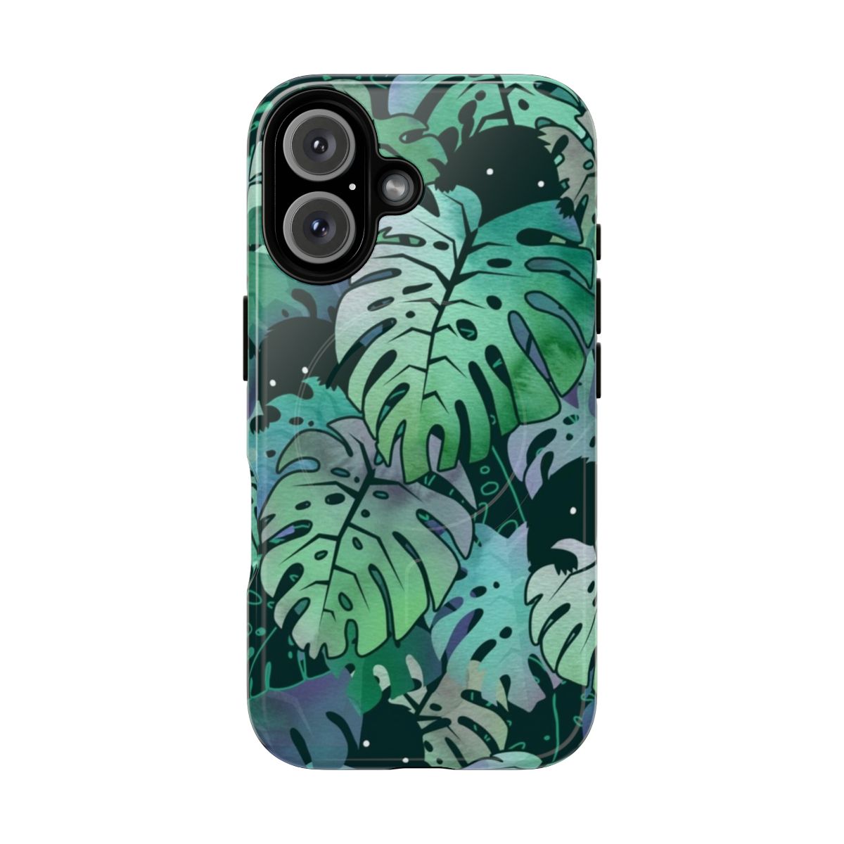 Colorful tropical monstera leaves phone case with fantasy monster design