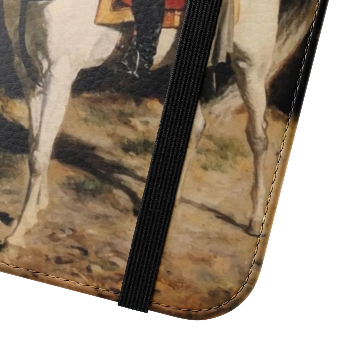 Flip cover phone case featuring a portrait of Napoleon Bonaparte on horseback - Close Up