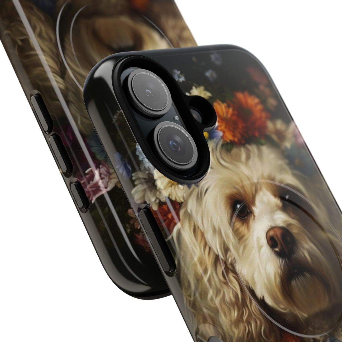 Cockapoo dog portrait on a durable magnetic phone case - Detail