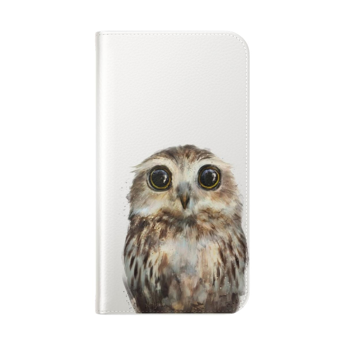 A small, cute owl perched on a phone case - Folded Back