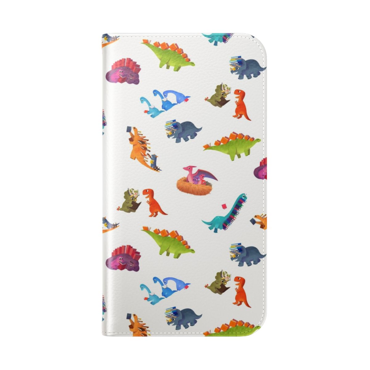 Dinosaur-themed flip cover phone case featuring a book-style design for kids - Folded Back