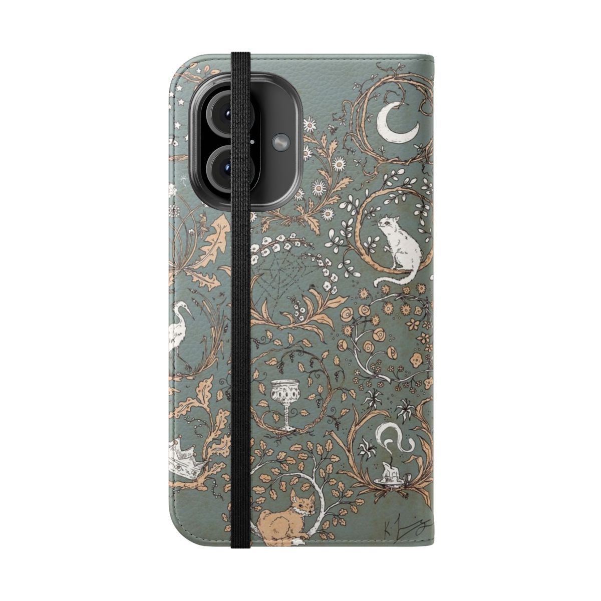 Enchanting fairy tale-inspired phone case with moon, stars, and mysterious elements - Folded Front