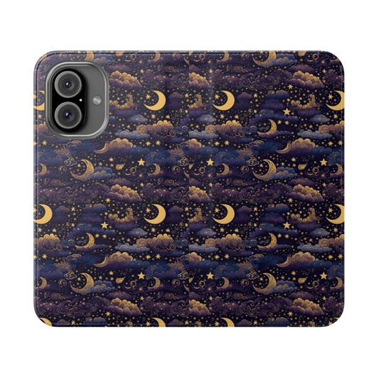 Whimsigoth pattern phone case with celestial and gothic design elements