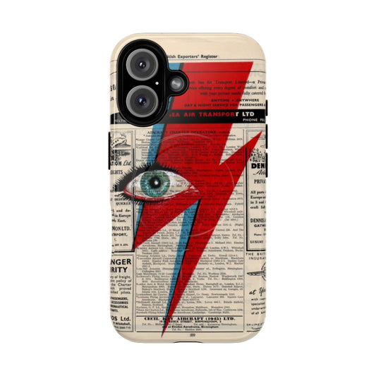 Artistic phone case featuring lightning bolt design inspired by David Bowie's iconic Ziggy Stardust persona