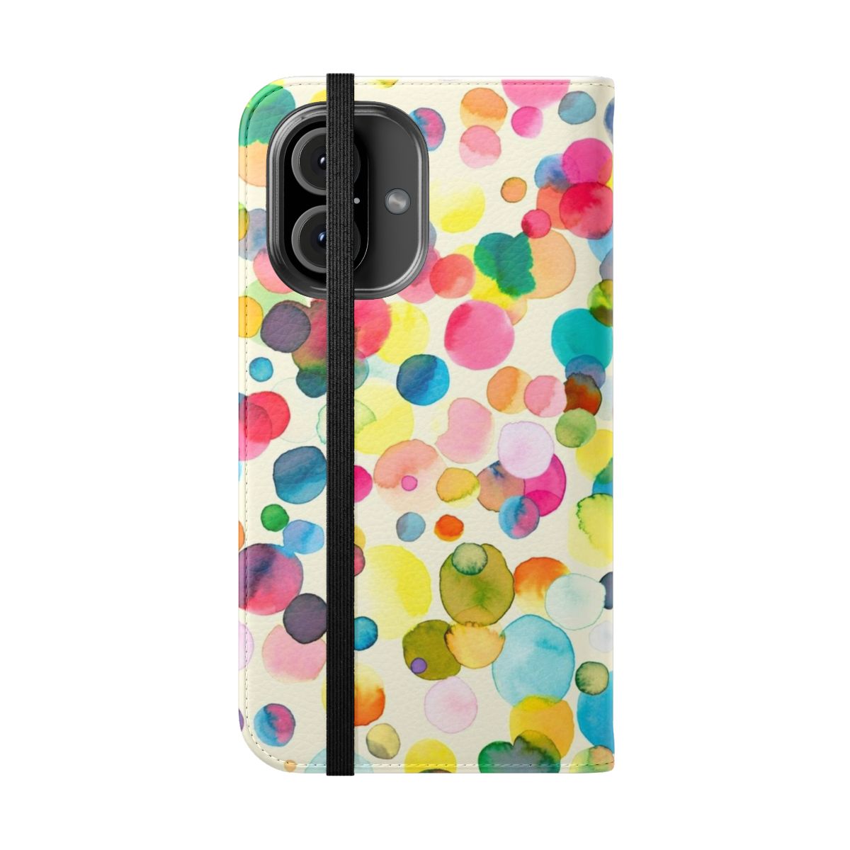 Colorful abstract watercolor-style phone case with dots and circles - Folded Front