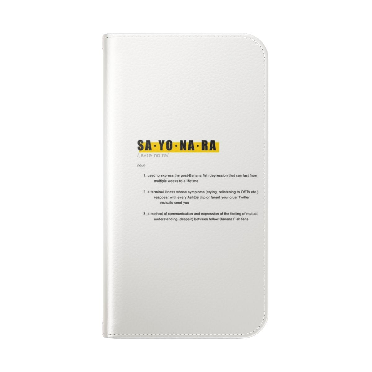 Banana Fish-inspired phone case with "Sayonara" definition design - Folded Back