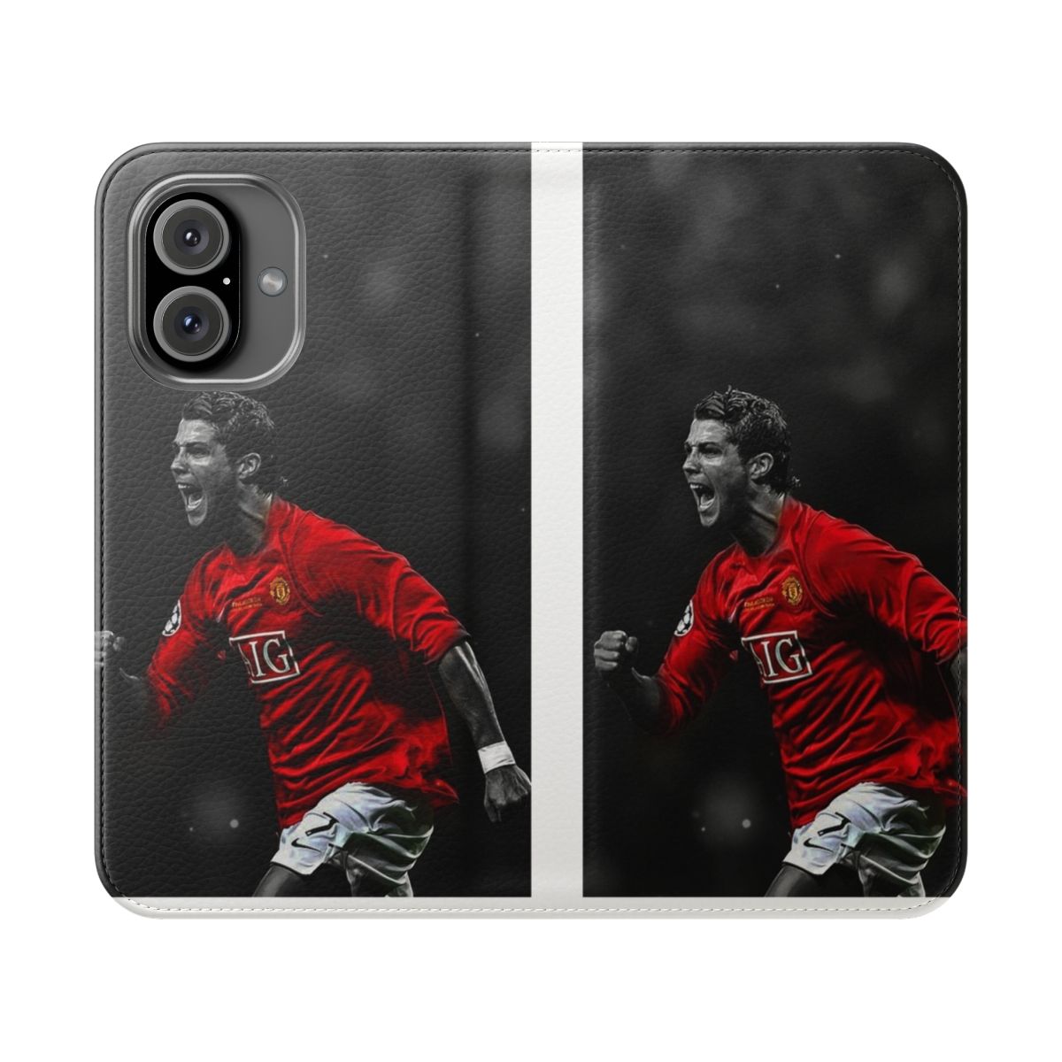 Football legend inspired flip phone case with Cristiano Ronaldo design