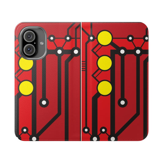 Superhero-inspired flip cover phone case with kirby, ping, orion, and darkseid designs