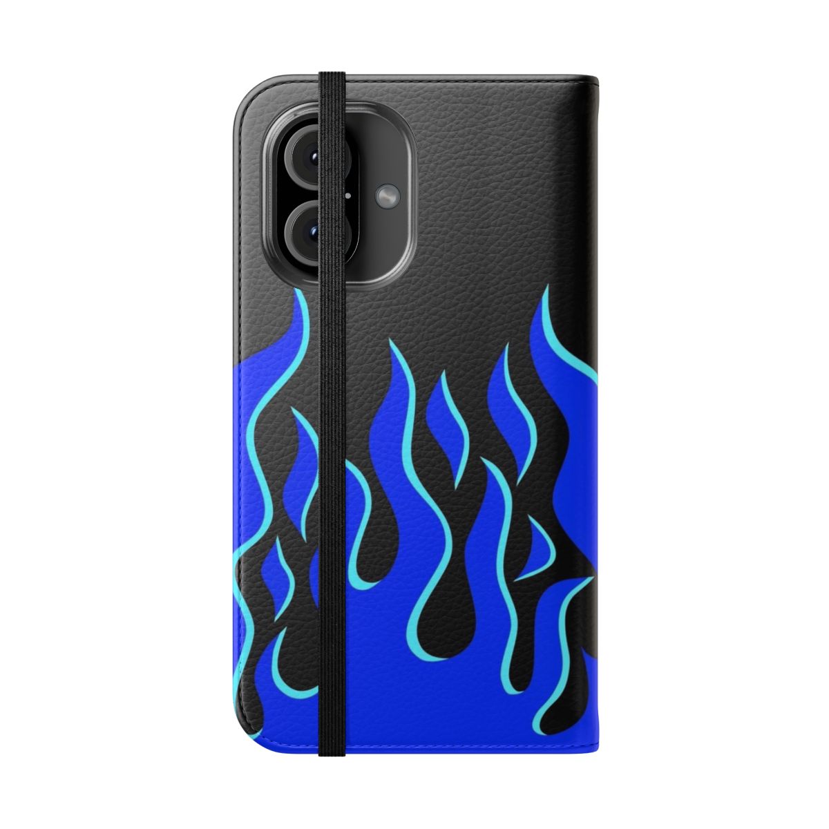 Vibrant blue flame graphic phone case with sleek, trendy design - Folded Front