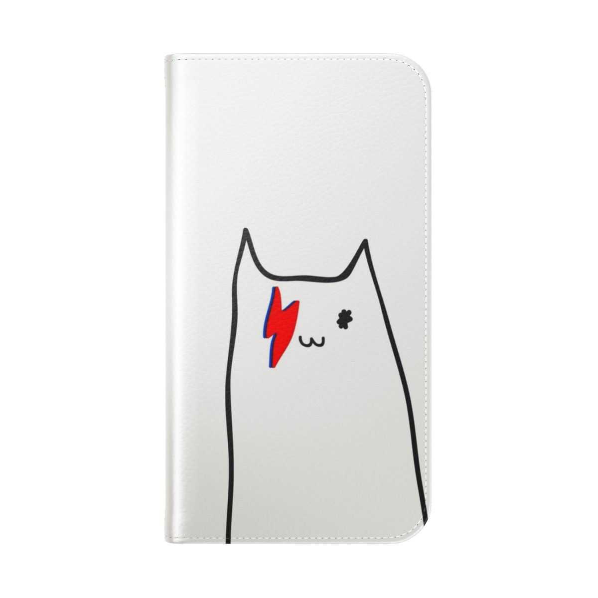 Bowie Cat Flip Cover Phone Case with Lightning Bolt Pattern - Folded Back