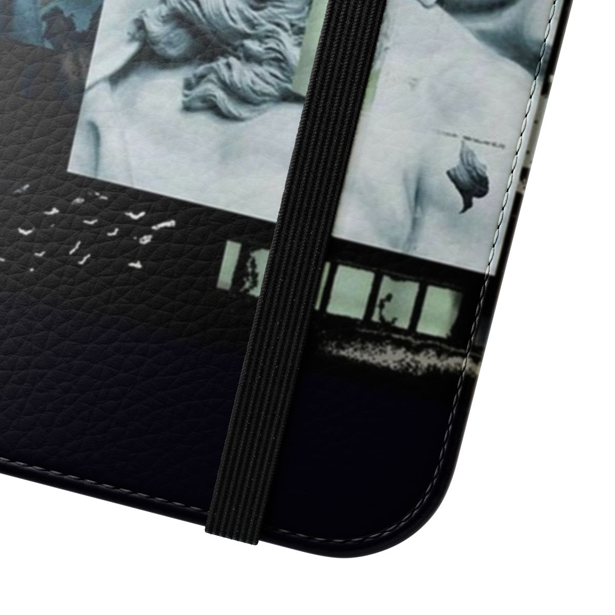 Stylish flip cover phone case with an off-white fashion design - Close Up