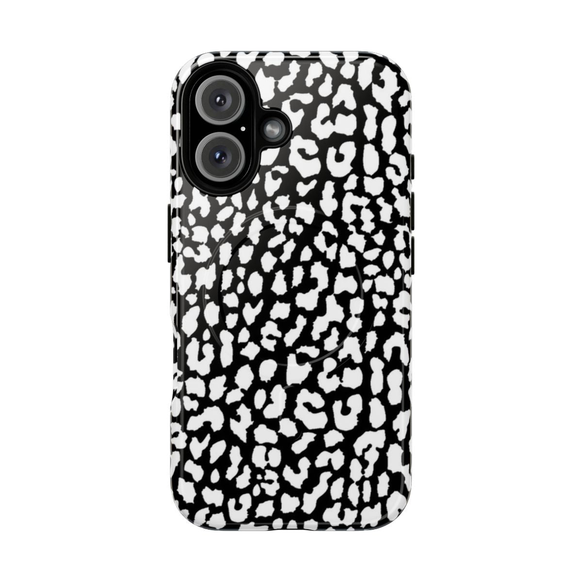 Leopard print phone case with a magnetic closure and durable construction