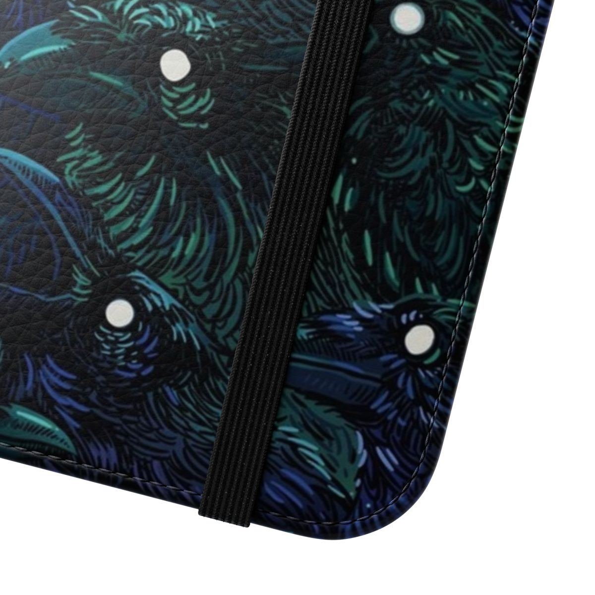 Ominous raven pattern phone case with a dark and mysterious design - Close Up