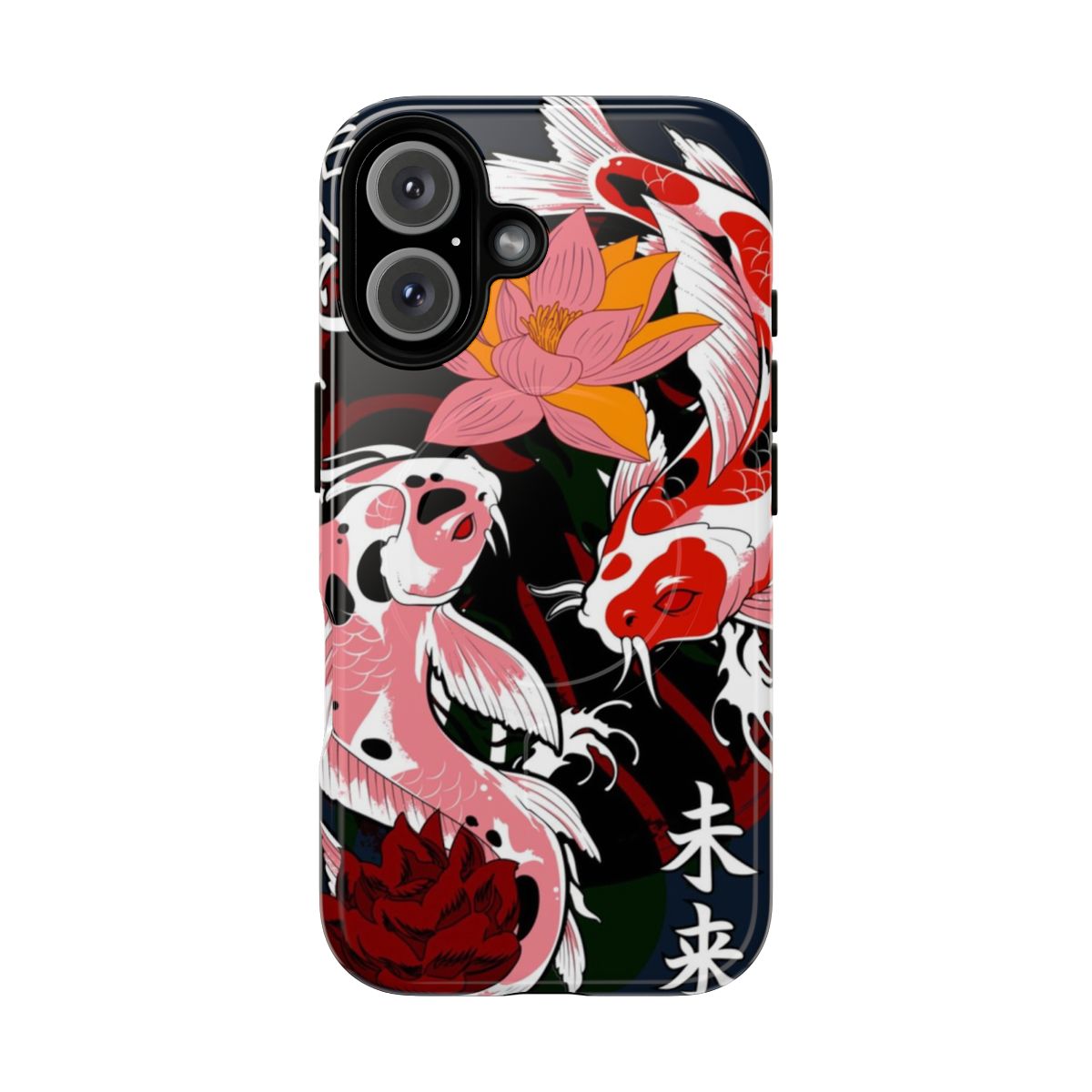 Japanese-inspired phone case featuring koi fish, floral, and water designs