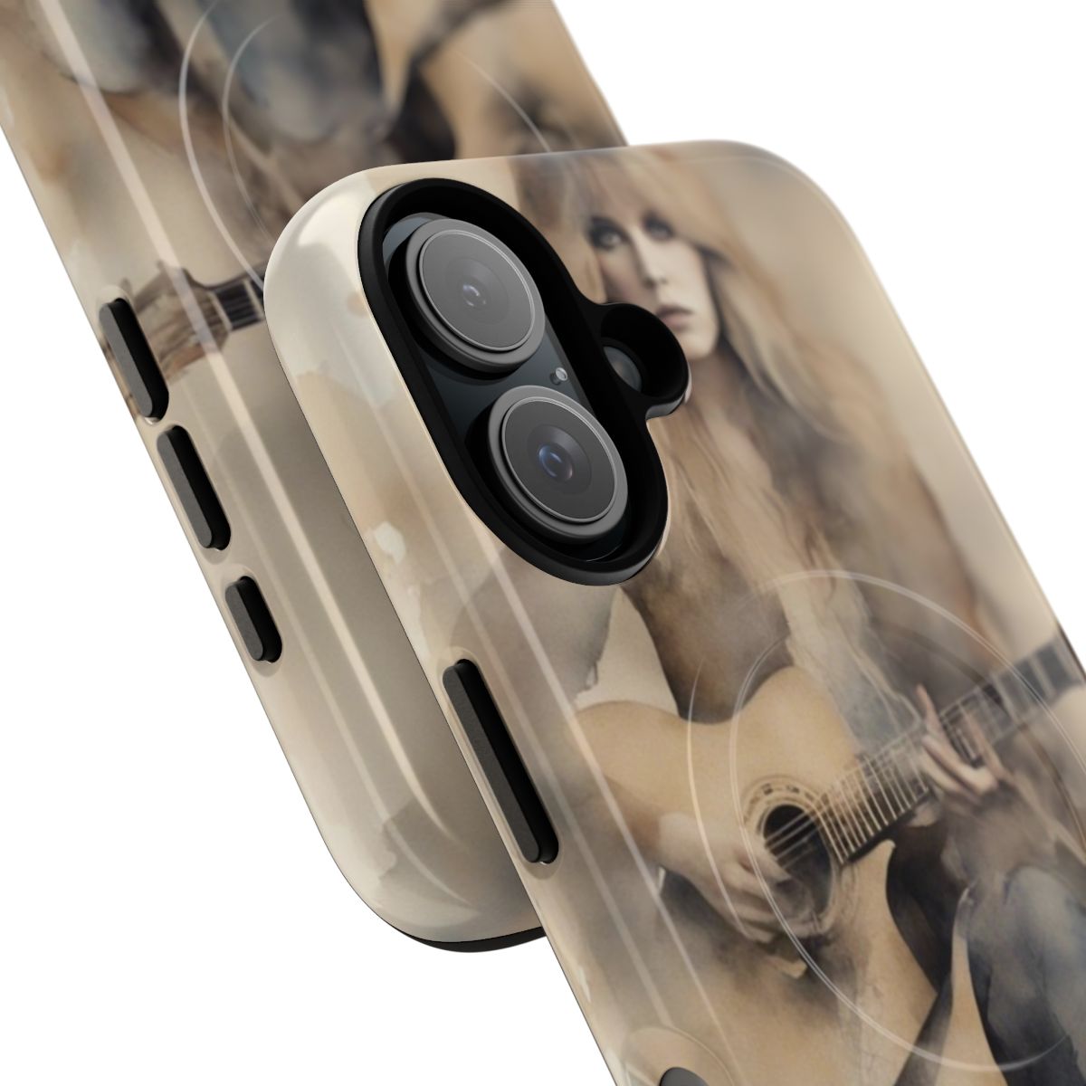 Magnetic phone case featuring custom digital artwork inspired by Stevie Nicks and Fleetwood Mac - Detail