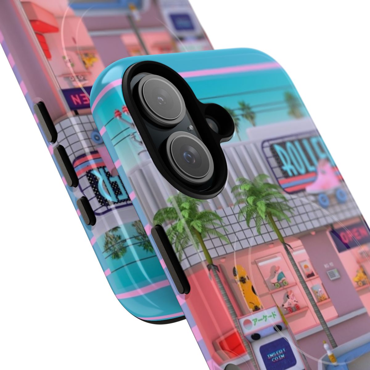 Retro magnetic phone case with synthwave, vaporwave, and 80s/90s design - Detail