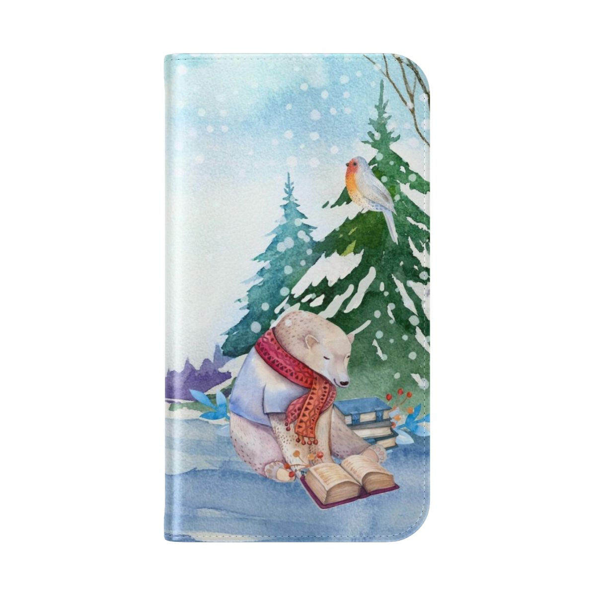 Cozy phone case with a winter bear design - Folded Back