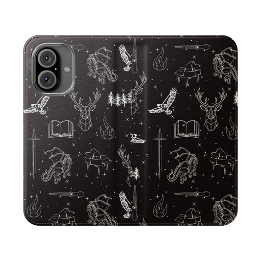 Fantasy book themed flip cover phone case with Throne of Glass pattern design