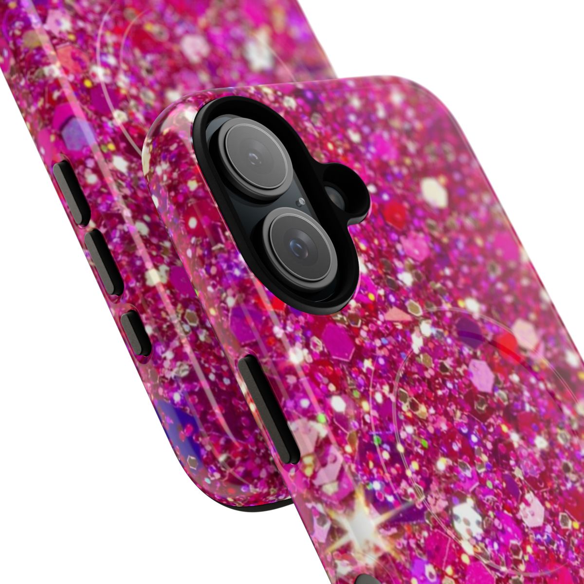 Shimmering pink glitter phone case with strong magnetic closure - Detail