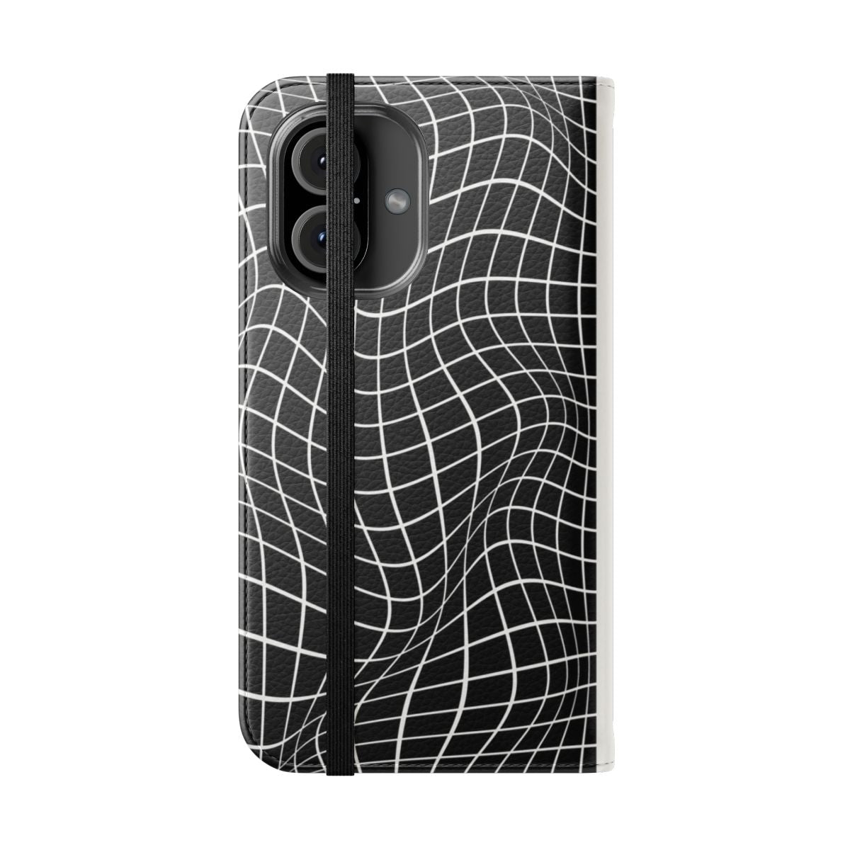 Wavy grid pattern phone case with a minimalist, retro-inspired design - Folded Front