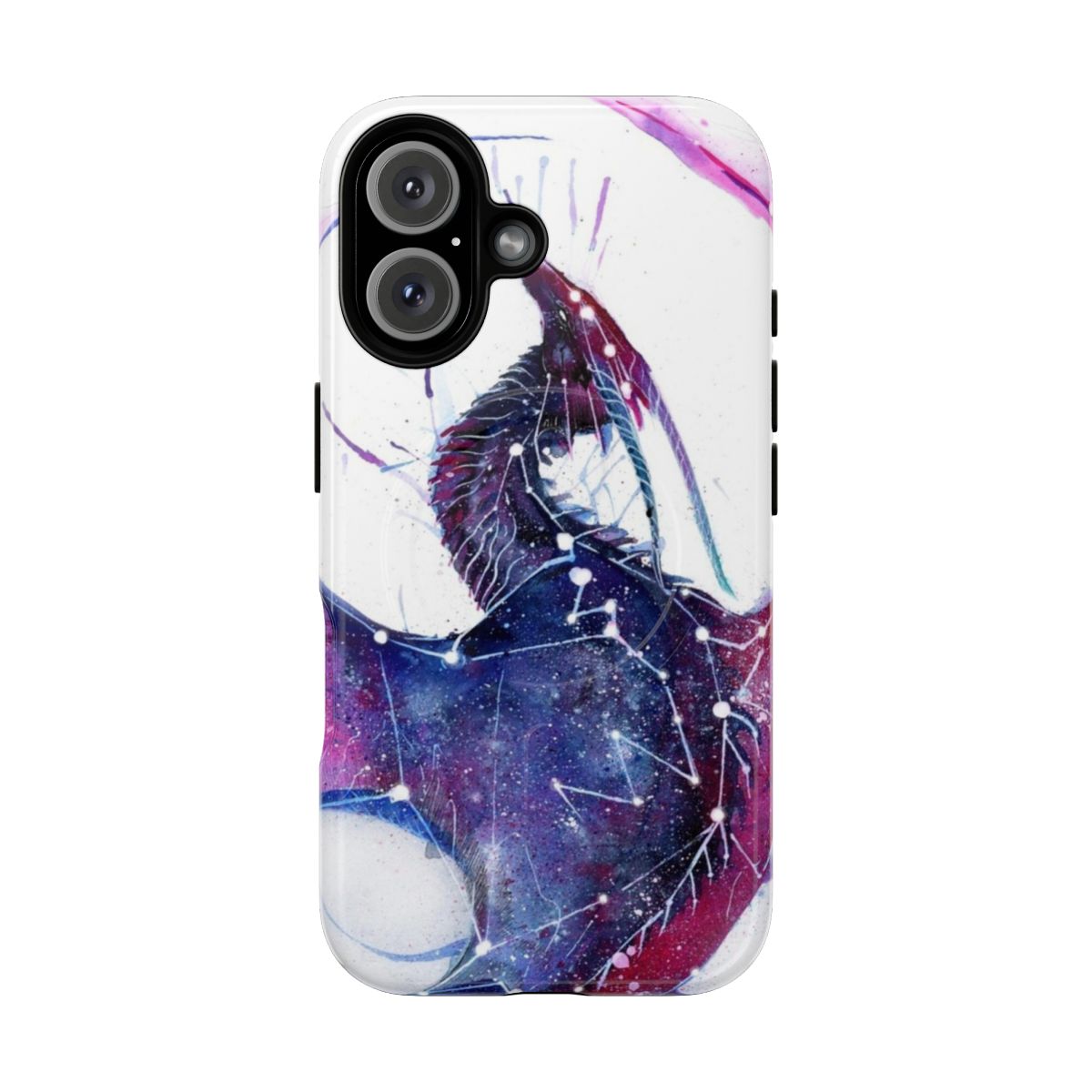 Image of a galaxy-themed phone case with a dragon design